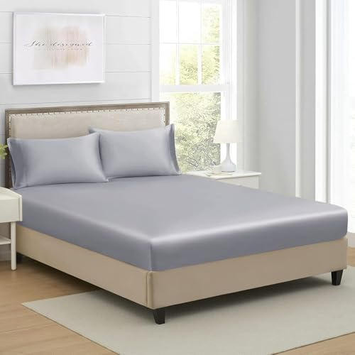 Spannbettlaken Bettlaken 90x200 cm Grau Hellgrau Frottee Boxspringbett Topper Satin Seide Muster Glänzend Seiden Spannbetttuch 90 x 200cm Uni Spannbetttücher für Hohe Matratze bis 25-30 cm