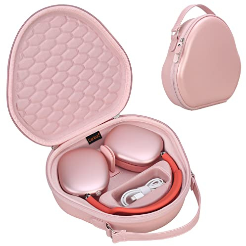 Canboc Airpods Max Case for Apple AirPods Max Headphone, Hard Carrying Smart Headphones Case, Extra Space fits Cable, Charger,Pink (PU)
