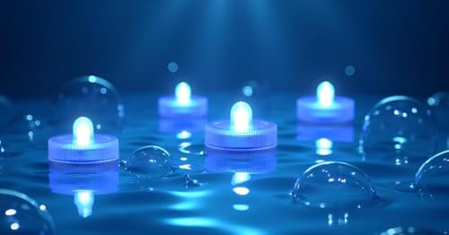 Afoosoo Lot de 50 bougies LED sous-marines sans flamme - Bougies LED à piles - Bougies chauffe-plat de plongée décoratives pour fête de mariage, événement, éclairage d'aquarium, Noël, Halloween - Bleu