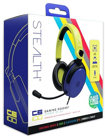 STEALTH C6-100 Neon Yellow & Blue Over Ear Gaming Headset PS4/PS5, XBOX, Switch, PC with Flexible Mic, 3.5mm Jack, 1.5m Cable, Lightweight, Comfortable and Durable