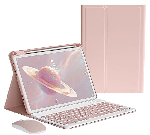 Funda para teclado y ratón para iPad Mini A17 Pro/iPad Mini de 6ª generación con cubierta de teclado de color inalámbrica desmontable magnéticamente, soporta carga de lápiz (rosa)