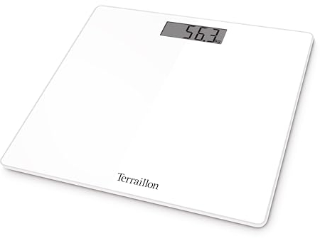Terraillon - TSQUARE Weiß - Kompakt und ultraflach 26cm x 26cm-Glasplatte-Großes LCD-Display-Kapazität 180Kg-Graduierung 100g -Weiß