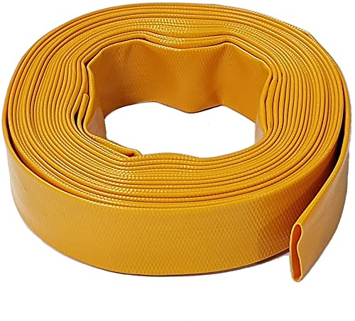 20m x 32mm (1 1/4 Inch) Lay Flat Water Discharge Layflat Pond Hose, Yellow