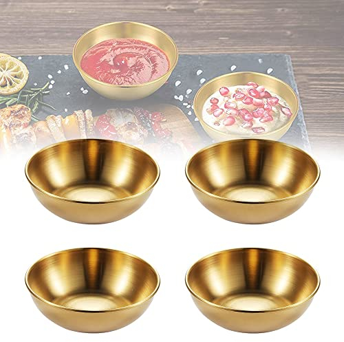 CaiYuanGJ 4 Pièces Coupelles Sauce Rondes Acier Inoxydable, Coupelles Rondes Acier Inoxydable, Bols à Sauce, Bols à Sauce Ronds, Petit bols à sauce, pour Tapas, Sushi, Fruit, Sauce（Couleur or）