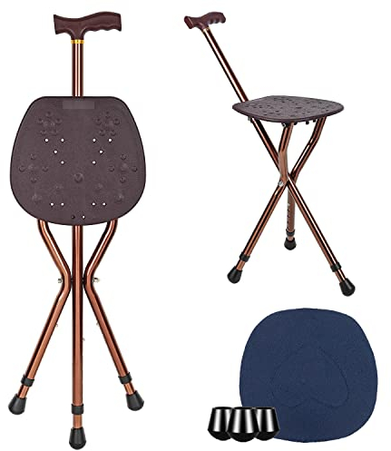 LINGTHIN Walking Stick with Seat for Men 265 lbs Capacity, Large Seat Board Height Adjustable Foldable Walking Cane with Seat, Cane Stool for Elderly Men, Adults and Convalescent People.