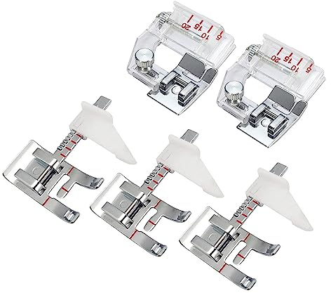 Guador Verstellbare Nähmaschine Nähfuß Schrägbandeinfasser Verstellbarer Schrägbandfuß Nähmaschine Schrägband Nähfuß Führungsfuß Multifunktions-Heimnähmaschinenzubehör Allzwecknähfüße 5pcs