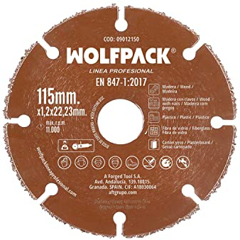 WOLFPACK LINEA PROFESIONAL Disco Corte Madera/Plastico Ø 115 mm. Filo De Carburo De Tungsteno