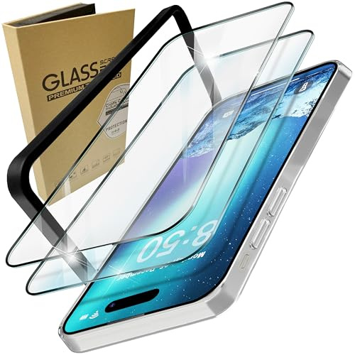 NALIA 2x Set Vetro Temperato per iPhone 15 Vetro - Anelli | Protezione Resistente Del Display, Protezione Completa Dello Schermo, Compatibile Con Face Id & 3D Touch