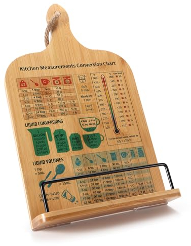 Kochbuchhalter Holz, Buchständer Küche, Buchhalter Wand, iPad Tablet Ständer, Einstellbares Schneidebrett Style, Vintage Deko - Braun