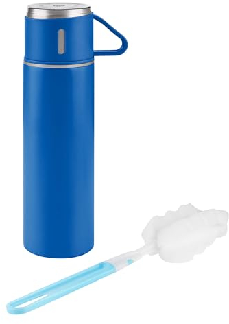 GRÄWE Thermosflasche Isolierflasche 450 ml, Trinkflasche, Vakuum-Isolierte Thermoflasche mit Becher und Drehverschluss, auslaufsicher, spülmaschinengeeigent, Matt-Dunkelblau