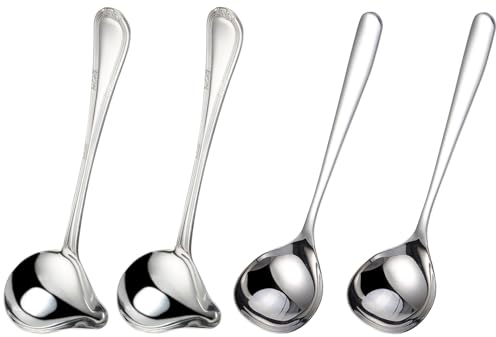 Sweetfamily Lot de 4 louches à sauce en acier inoxydable 18/10 avec bec verseur pour cuillères de sauces et sauces, 20 cm