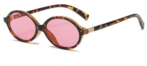 LJCZKA trendiga ovala solglasögon kvinnor män snygga små ovala runda glasögonbågar 90-tal retro design runda nyanser UV400, Leopard