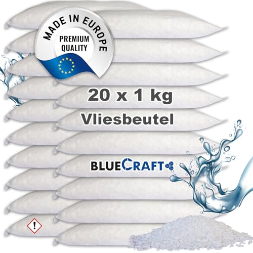 Bluecraft 20x 1kg Luftentfeuchter Nachfüllpack Entfeuchter Granulat im Vliesbeutel Raumentfeuchter ohne Strom Feuchtigkeitskiller Raumluftentfeuchter Trockenmittelbeutel Schimmelschutz