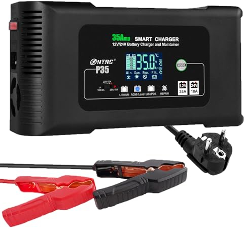 SolaMr 35A Auto-Batterie-Ladegerät, 12V und 24V Intelligenter vollautomatischer Batterieerhalter mit Impuls-Rekonditionierung für LKW, Motorräder, Marine Lithium- und Blei-Säure-Batterien - P35