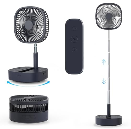 Magesh Portable Oscillating Pedestal Fan＆Remote, 120° Rotation, 3-In-1 Foldaway/Standing/Desk Fan, Anti-Slip 7200Mah Rechargeable, Telescopic 4 Speed Quiet Timer Fan Home Outdoor Travel (Dark Blue)