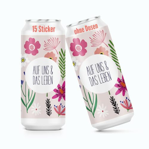 heaven+paper Prosecco Dosen Aufkleber JGA Auf uns und das Leben Deko jga Accessories & Hochzeit Deko außergewöhnlich (15x Set) für alle üblichen Sektdosen - Prosecco Dosen Sticker selbstklebend