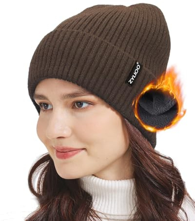 Zylioo S/M/L/XL/XXL fleece mössa hattar för stora/små huvuden, polar fleecefoder stickade mössor, vinter varm skalle manschett skidhatt, Fleecefodrat kaffe, XL/XXL