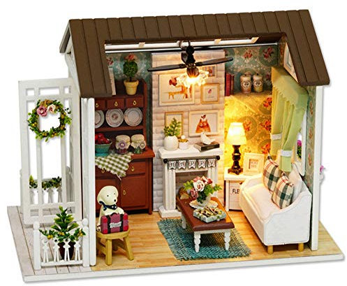 Locadence DIY Miniatur Puppenhaus Set, Kleines Holzhaus Set mit LED Lampe, Mini Hausbau Set mit Staubschutz für Freunde, Liebhaber, Heimdekoration