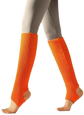 BrightGlow Stulpen Damen Ballettstulpen Beinwärmer Kurze Mädchen Beinstulpen mit Fersenloch Manschetten-Beinwärmer Damen-Socke Legwärmer für Ballett Fitness Yoga Orange Einheitsgröße
