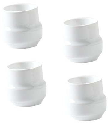 Cabilock Set di 4 Tazze in Porcellana con Porta Colazione Rustico Tazze in Ceramica Bianca