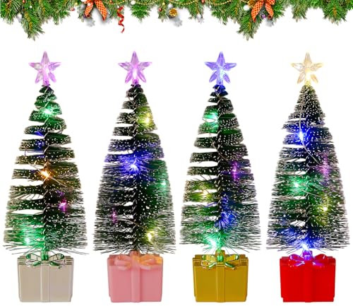 Mini Weihnachtsbaum Mit Led, 4 Stück Tisch Weihnachtsbaum Mit Beleuchtung, 6,3 Zoll Miniatur Weihnachtsbaum Aus Hochwertigem PVC-Material, Für Weihnachtsfeier Dekoration Tischdekoration (A)