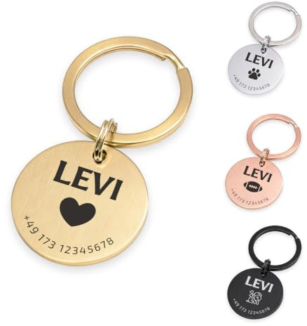 FELLSOCKE Personalisierte Hundemarke aus Edelstahl Matt - 25mm | 30mm | 35mm, Individuell gravierbar, Robuste Tiermarke, Dogtag Anhänger Hunde, Pferde, Katzen & Welpen (Goldfarben Matt, 25 mm)