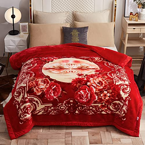 Cobija acogedora de forro polar de doble cara de microfibra de felpa gruesa y cálida, colcha con estampado floral, 86.6 x 90.6 pulgadas/9.5 libras