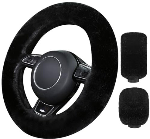 HTTDSLF Fluffy Plush Steering Wheel Cover, 3Pcs Universal Soft Anti-Slip Furry Car Steering Wheel Cover, Winter Warm Protector Stretch Car Accessory Decoration For Women Men, Universal Size 38cm