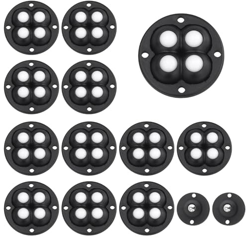 12 rotelle per mobili, piccole sfere per mobili, con 4 sfere in acciaio/nylon, per mobili, per piccoli mobili, pattumiere, nero, utensili da cucina