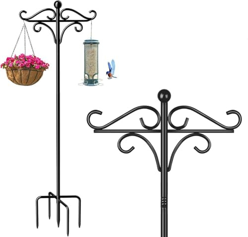 Stativ för fågelmatare, 193 cm justerbar dubbel herdeskrok, 193 cm vild fågelmatarstänger och hängare, fristående matningsstation för trädgård (76 tum G, 1)