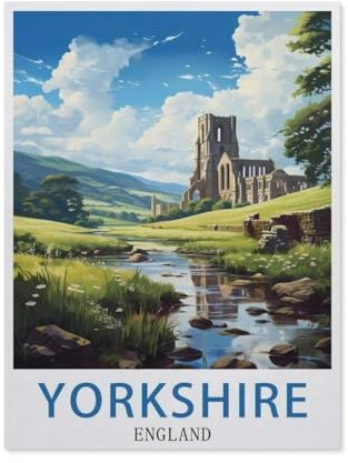 Wood Jigsaw 1000 Piece，Yorkshire England Vintage Travel Poster，Educational Toys For Adult Birthday Gift（75x50cm）-BB37