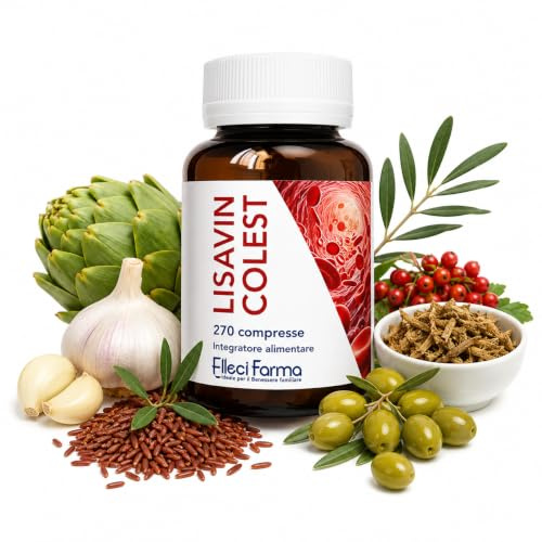 Lisavin Colest Elleci Farma Riso Rosso Fermentato 270 Micro Compresse | Monacolina K, Coenzima Q10, Amaranto e Vitamina E, Supporto Metabolismo Lipidico e Antiossidante, Senza Glutine