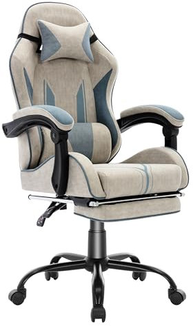 NSMAZXO Gaming Stuhl mit Fußstütze Ergonomisch mit Kopfstütze& Lendenkissen-Bürostuhl mit Premium- Technikstoff&130kg Tragfähig für Esports/Homeoffice/Zocken (Erwachsene/Jugendliche/Kinder)-Grau