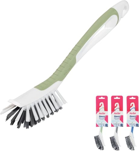 Sorbo Brosse à Vaisselle Smart Brush – 3 Types de Poils – Manche Antidérapant Soft Grip – avec Grattoir – Plastique Haute Qualité – Flottante – Couleur Bleu