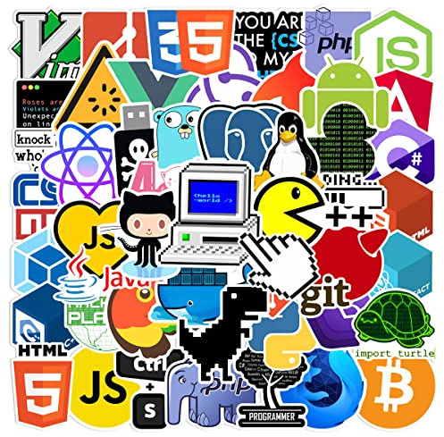 Programming Stickers 50PCS for Water Bottles Laptop Scrapbook Car Luggage Helmet Guitar Refrigerator Dairy Skateboard Bike Computer,Programmer Logo Waterproof Decals for Teens and Adults
