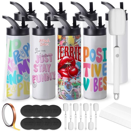 20oz Sublimation Cup for Cup Heat Press Machine,Cafultgo 8 Sublimation Blank Set, Double Wall Insulation, with Lid & Straw, Suitable for Mountain Climbing, Work, and Travel (8)