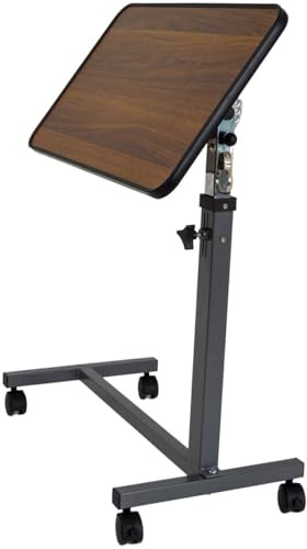 Luxuriöser kippbarer Bettisch auf Rollen (verstellbar) – Braun – Stuhl- und Beistelltisch mit 90° neigbarer Tischplatte – Pflegetisch und Laptoptisch vollständig Höhenverstellbarer