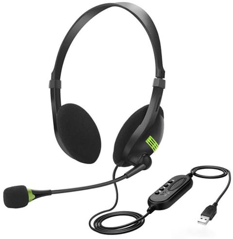 fesoklaf Auriculares USB con micrófono para PC, portátil, computadora, auriculares de oficina con cable con micrófono con cancelación de ruido, auriculares con cable sobre la oreja con opción de