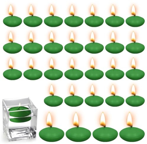 30 Stück Schwimmkerzen, Bunte Schwimmende Kerzen, Unparfümierte Schwimmkerzen, Teelichter Kerzen, Wasserkerzen Schwimmkerze für Hochzeiten, Partys, Badewannen, Valentinstag Deko, Pools, Spas(Grün)