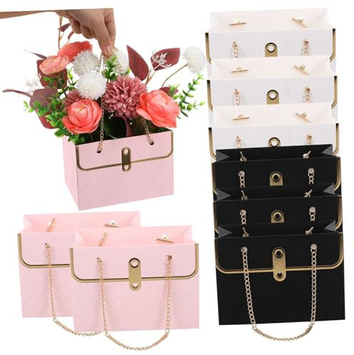 HORIALENCE Vielseitige Papier Geschenktüten 15x10x10,5cm mit Großem Volumen Tragbar Modisch für Blumensträuße Reise Alltag