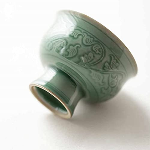 HCZKIUJY Celadon Flowers Teacup Ceramic Cups Kung Fu Tea Cup Set Teaware Bowl For Tea Ceremony High Feet Green Coffee Mugs