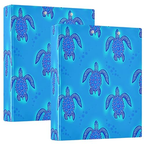 Sea Turtles Bright Blue 1 1/2 Inch Binders 3 Ring Hold 200 Sheets Cute Notebook Folders Round Ring Playbill Binder, 12.4x10.63x2.36inch, 2 Pack