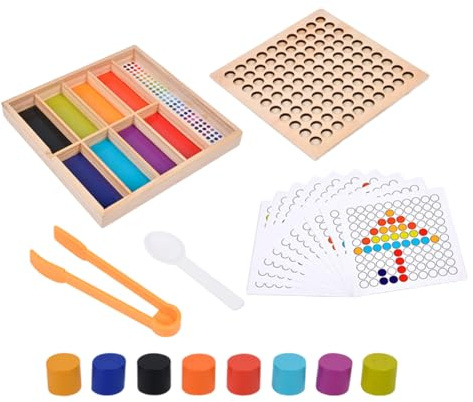 Color Sorting Beads, Fine Motor Rainbow Clip Game, Wooden Gemstones Arranging Toy, Early Learning Attention Training Activity, Ideal for Children’s Education and Parent Child Play