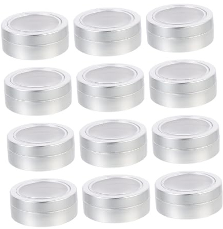 VICASKY Lot de 12 Bocaux en Aluminium Rechargeables de 25ml pour Rangement Ongles et Bougies, Légers et Pratiques pour Voyage Couvercle Argenté