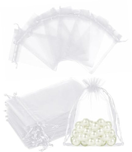 YZROHYI 50 PCS Sacchetti Tulle Trasparente 10x15 CM,Sacchetto Organza Confetti Matrimonio,Sacchetti per Lavanda Vuoti,Bustine per Confetti Trasparenti con CoulisseSacchetto Regalo Compleanno