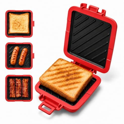 YYWAVLET Microwave Toastie Maker with Removable Non-Stick Plates, Red