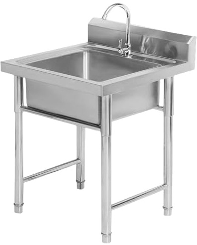 Stainless Steel Sink Unit for Kitchen, Outdoor, and Commercial Use, Free-Standing and Portable Design