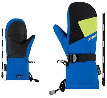 Ziener LANIC-Z Gants de Ski pour Enfants, Gore-Tex - Manchette Long, Extra Chaud, Noir, Bleu Persan - 4,5