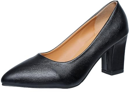 Escarpins à talons hauts élégants pour toutes les occasions - Bout tendance - Talons épais décontractés - Design à enfiler avec dessus en cuir résistant - Chaussures à talons, Noir , 41 EU
