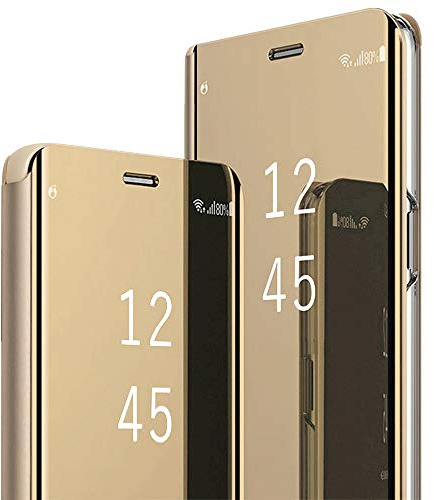 für Samsung S20 FE Hülle Clear View Spiegel Handyhülle für Samsung Galaxy S20 FE Flip Case Handytasche Schutzhülle Leder Klappbar Hard PC Stoßfest Cover Ständer Klapphülle S20 FE Hüllen 5G (Gold)